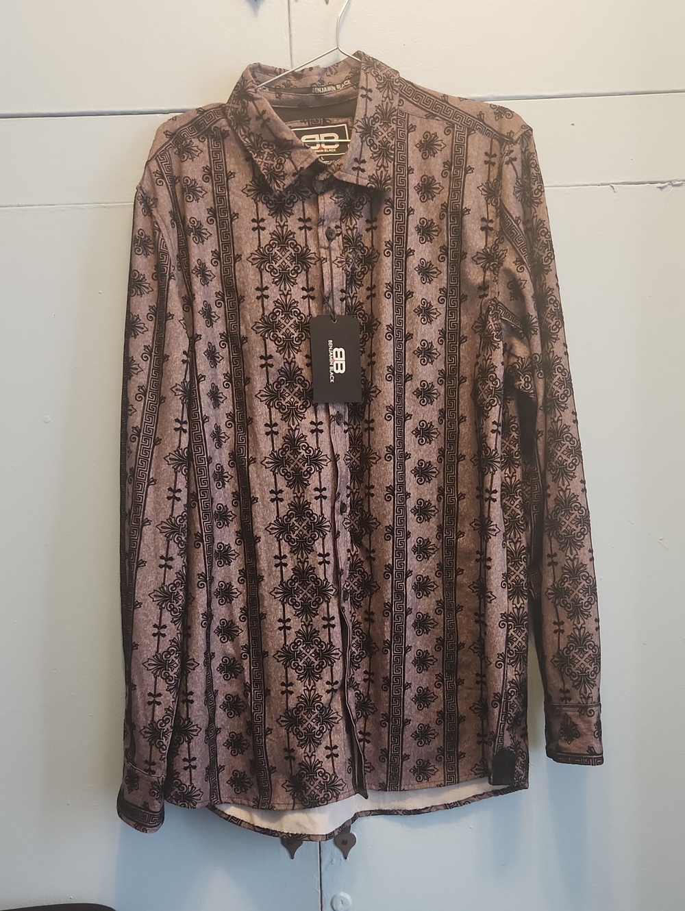 BB Printed Button-Up Shirt with Black Velvet Pattern